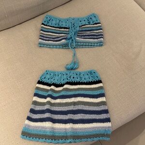 Two piece crochet bikini cover up